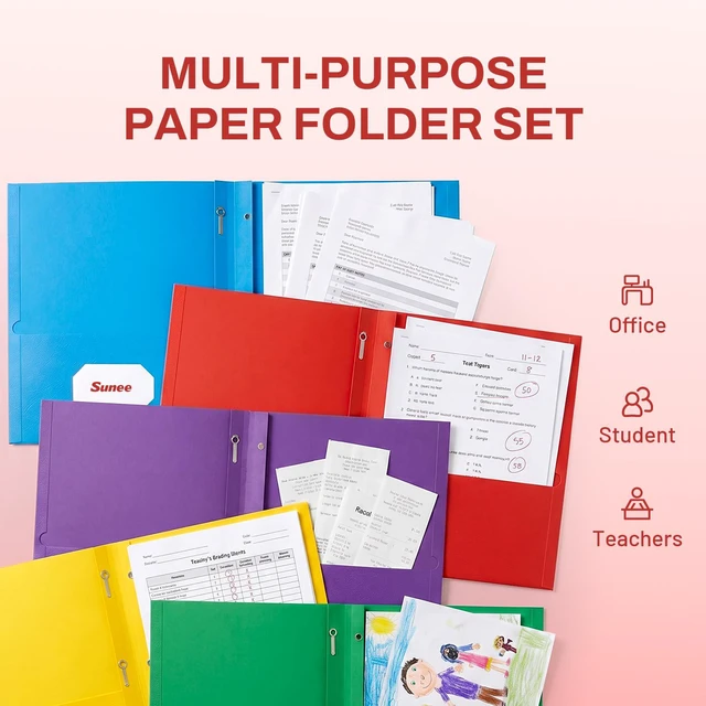 Alt view image 5 of 7 - 2 Pocket Folders with Prongs (100 Pack, Red), Paper Folders with 2 Pockets and 3 Prongs Fit Letter Size Paper, Folders with Prongs for School Office Home Business