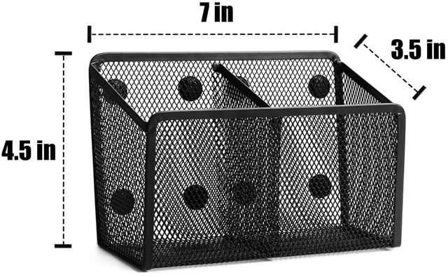 Alt view image 3 of 7 - Magnetic Pencil Holder Whiteboard Pen Holder Locker Accessories (2-Slot*1) Locker Organizer, Desk Organizer, Teacher Supplies, Mesh Basket, Strong Magnets, Black, For Fridge School Office Home