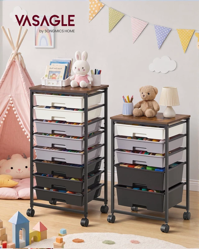 Alt view image 2 of 7 - Rolling Cart with Drawers,5 Drawers Storage Cart, Black Utility Cart, Craft Organizers and Storage, 15.6 x 11.2 x 24.8 inch, for Classroom, Office, Dorm, Metal, ULRC005B101