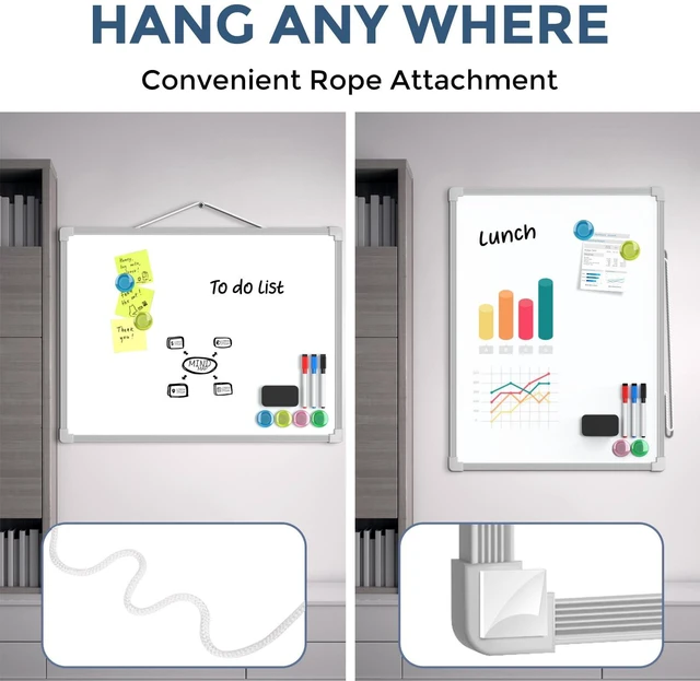 Alt view image 3 of 7 - Double-Sided Dry Erase Board for Wall, 16"x12", Grey Frame Small Dry Erase White Board, Includes 3 Markers & 4 Magnets, Portable Whiteboard for Planning, Drawing, Memo, to Do List
