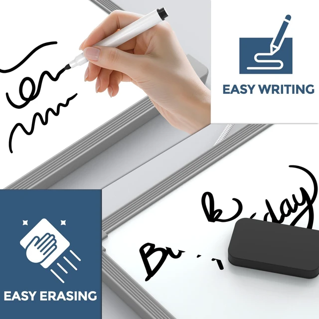Alt view image 2 of 7 - Double-Sided Dry Erase Board for Wall, 16"x12", Grey Frame Small Dry Erase White Board, Includes 3 Markers & 4 Magnets, Portable Whiteboard for Planning, Drawing, Memo, to Do List