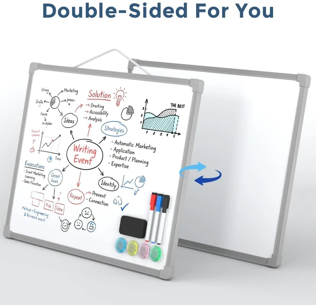 Alt view image 6 of 7 - Double-Sided Dry Erase Board for Wall, 16"x12", Grey Frame Small Dry Erase White Board, Includes 3 Markers & 4 Magnets, Portable Whiteboard for Planning, Drawing, Memo, to Do List