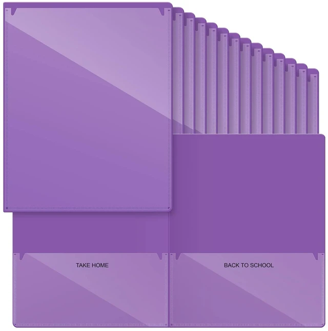 Main image of 48 Pcs Take Home Homework Folders 2 Pocket for Student,Purple Clear Front Pocket, School to Home Communication, Parent Teacher Connector, Student Classroom Assignment Organizer