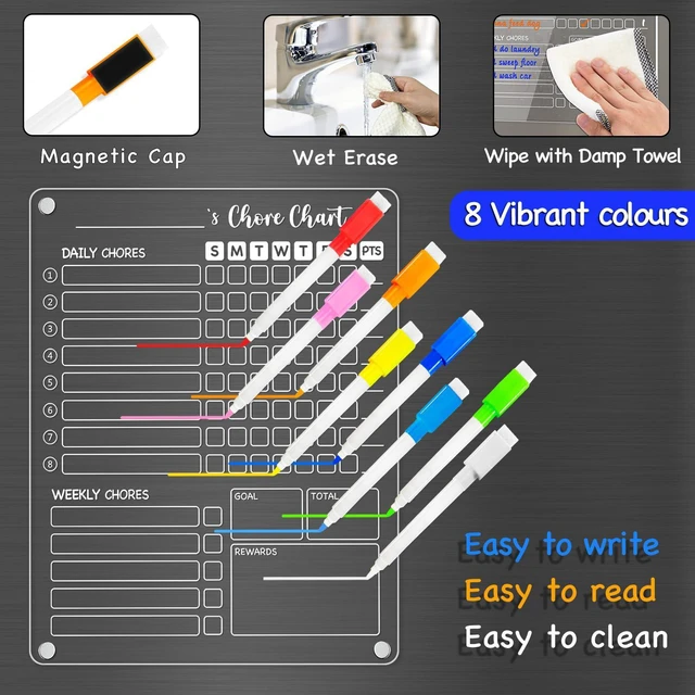 Alt view image 2 of 7 - Acrylic Magnetic Chore Chart for Kids, 12x9.5 Inch, 2 Pack Sleek Clear Acrylic Design, Reward System Builds Habits, Built-In Magnets Require No Installation, 8 Wet-Erase Markers