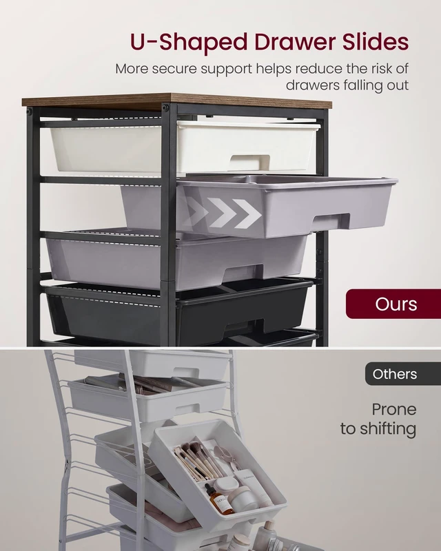 Alt view image 4 of 7 - Rolling Cart with Drawers, Craft Organizers and Storage, Black Wooden Tabletop, 8 Drawers, Office, Classroom, Craft Room, Dorm, 15.6 x 11.2 x 30.1 in, BENCO Collection ULRC006B101