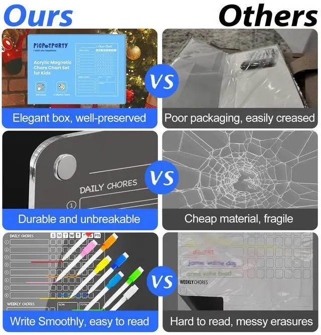Alt view image 4 of 7 - Acrylic Magnetic Chore Chart for Kids, 12x9.5 Inch, 2 Pack Sleek Clear Acrylic Design, Reward System Builds Habits, Built-In Magnets Require No Installation, 8 Wet-Erase Markers