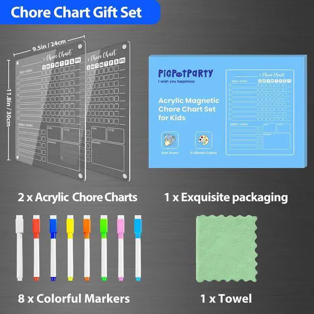 Alt view image 5 of 7 - Acrylic Magnetic Chore Chart for Kids, 12x9.5 Inch, 2 Pack Sleek Clear Acrylic Design, Reward System Builds Habits, Built-In Magnets Require No Installation, 8 Wet-Erase Markers