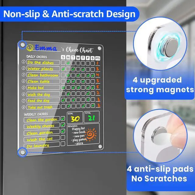 Alt view image 6 of 7 - Acrylic Magnetic Chore Chart for Kids, 12x9.5 Inch, 2 Pack Sleek Clear Acrylic Design, Reward System Builds Habits, Built-In Magnets Require No Installation, 8 Wet-Erase Markers
