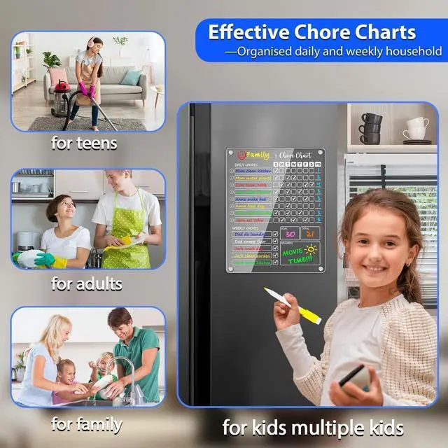 Alt view image 7 of 7 - Acrylic Magnetic Chore Chart for Kids, 12x9.5 Inch, 2 Pack Sleek Clear Acrylic Design, Reward System Builds Habits, Built-In Magnets Require No Installation, 8 Wet-Erase Markers