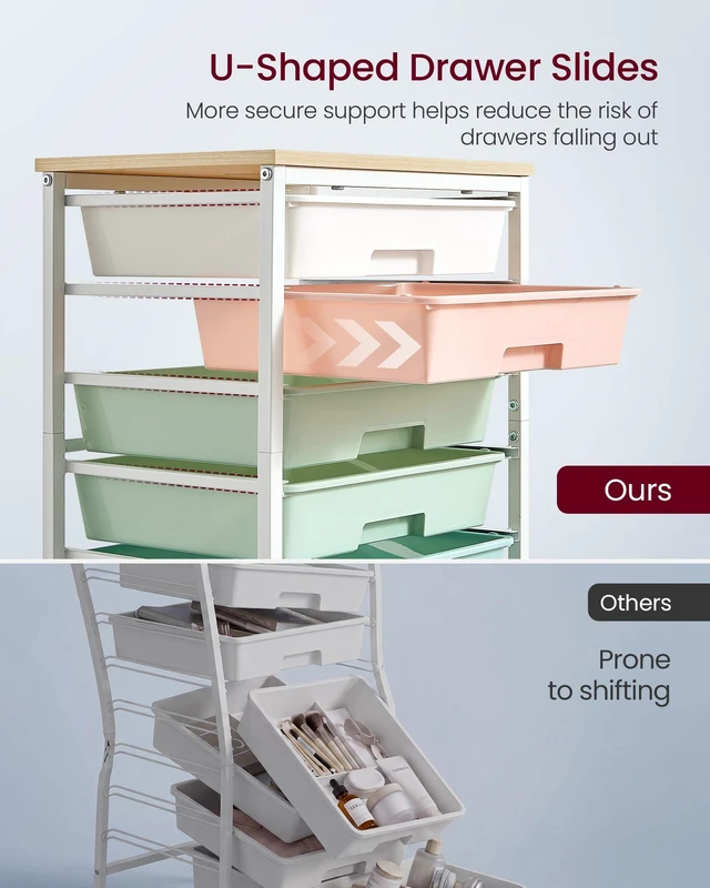 Alt view image 4 of 7 - Rolling Cart with Drawers, Craft Organizers and Storage, Multicolor Wooden Tabletop, 8 Drawers, Office, Classroom, Craft Room, Dorm, 15.6 x 11.2 x 30.1 in, BENCO Collection ULRC006X101