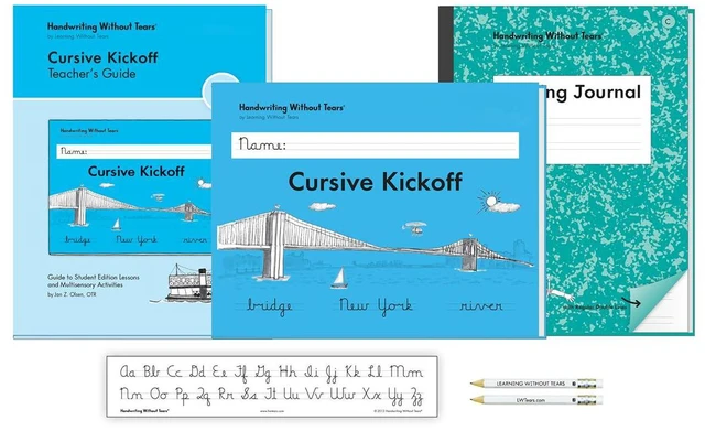Main image of Handwriting Without Tears 2nd Grade Print to Cursive Set, Workbook & Guide Multisensory print-to-cursive lesson and materials; cursive letters, connections, words; ages 7+; homeschool, tutor & OT