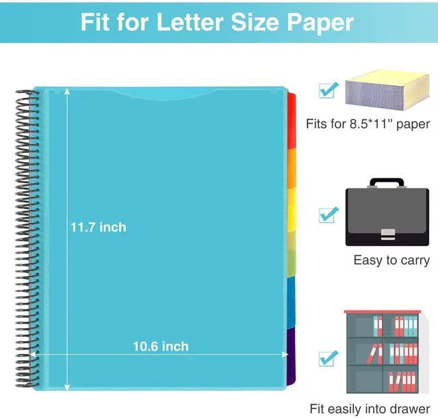 Alt view image 6 of 7 - 12 Pocket Project Organizer, 1/6-cut Tab Binder Organizer with Sticky Labels, Multi Pocket Folder with Zipper Pouch, Folder Binder Spiral Pocket Notebook, Office Supplies, Letter Size, Blue
