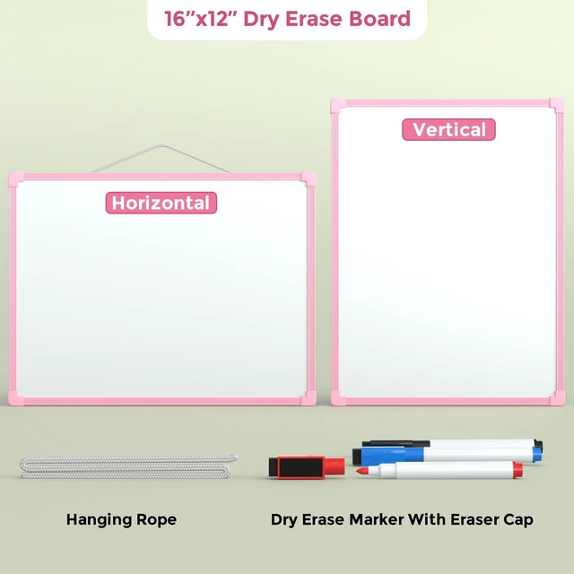 Alt view image 4 of 7 - Double-Sided Dry Erase Board for Wall, 16"x12", Pink Frame Small White Board, Includes 3 Markers & 4 Magnets, Portable hanging Whiteboard for Home, Office, Double Sided Tapes Included
