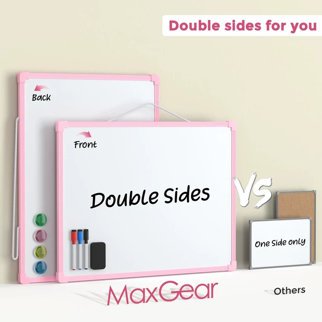 Alt view image 6 of 7 - Double-Sided Dry Erase Board for Wall, 16"x12", Pink Frame Small White Board, Includes 3 Markers & 4 Magnets, Portable hanging Whiteboard for Home, Office, Double Sided Tapes Included