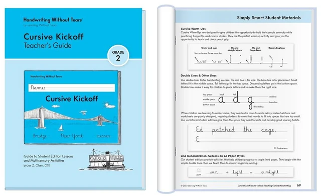 Alt view image 2 of 3 - Handwriting Without Tears 2nd Grade Print to Cursive Set, Workbook & Guide Multisensory print-to-cursive lesson and materials; cursive letters, connections, words; ages 7+; homeschool, tutor & OT
