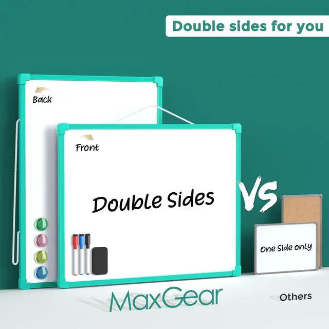 Alt view image 3 of 7 - Double-Sided Dry Erase Board for Wall, 16"x12", Green Frame Small Dry Erase White Board, Includes 3 Markers & 4 Magnets, Portable Whiteboard for Planning, Drawing, Memo, to Do List