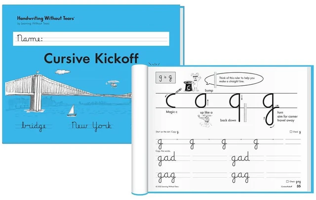 Alt view image 3 of 3 - Handwriting Without Tears 2nd Grade Print to Cursive Set, Workbook & Guide Multisensory print-to-cursive lesson and materials; cursive letters, connections, words; ages 7+; homeschool, tutor & OT