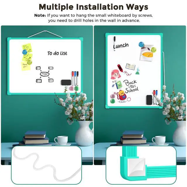 Alt view image 5 of 7 - Double-Sided Dry Erase Board for Wall, 16"x12", Green Frame Small Dry Erase White Board, Includes 3 Markers & 4 Magnets, Portable Whiteboard for Planning, Drawing, Memo, to Do List