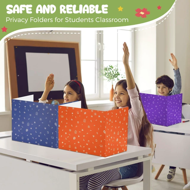 Alt view image 4 of 7 - 60 Pcs Privacy Folders for Students Desk,Simple Style,Classic Color Trifold Desk Dividers for Classroom, Colored Privacy Partition Folders for Student Teacher Desks, 15.8 x 13.4 x 11.81 Inches