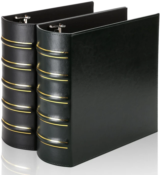 Main image of 2 Pcs Vintage Hardback 3 Ring Binder 3 Inch, Professional Leather Binder 3 Ring, Three Ring Binders Fits 8.5 x 11, D Ring Binders for Home, School and Office- (1 Black and 1 Dark Green)