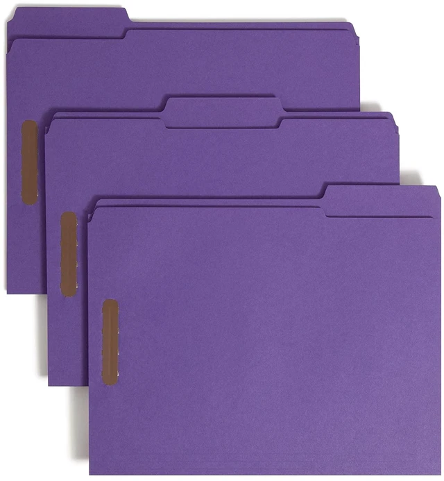 Main image of Fastener File Folders, Reinforced 1/3-Cut Tabs, 2 Fasteners, Letter Size, Purple, 50 per Box (13040)