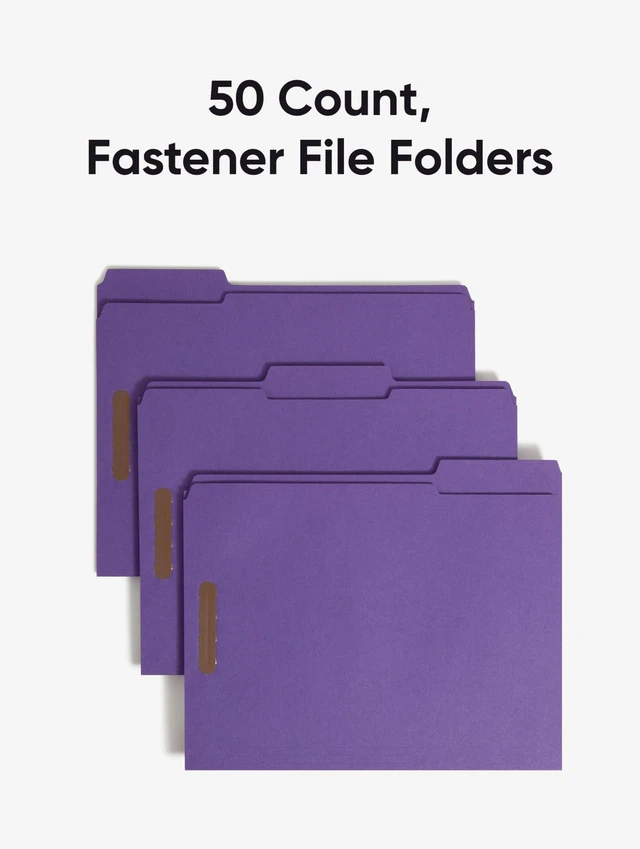Alt view image 3 of 6 - Fastener File Folders, Reinforced 1/3-Cut Tabs, 2 Fasteners, Letter Size, Purple, 50 per Box (13040)
