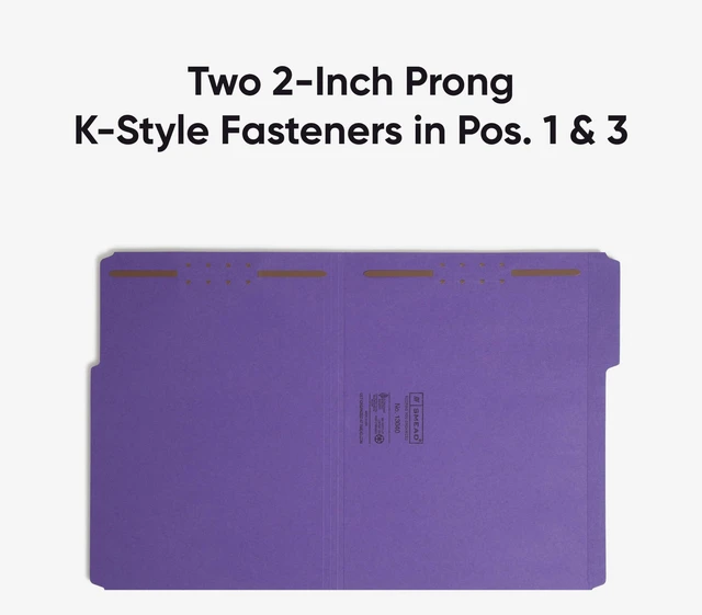 Alt view image 6 of 6 - Fastener File Folders, Reinforced 1/3-Cut Tabs, 2 Fasteners, Letter Size, Purple, 50 per Box (13040)