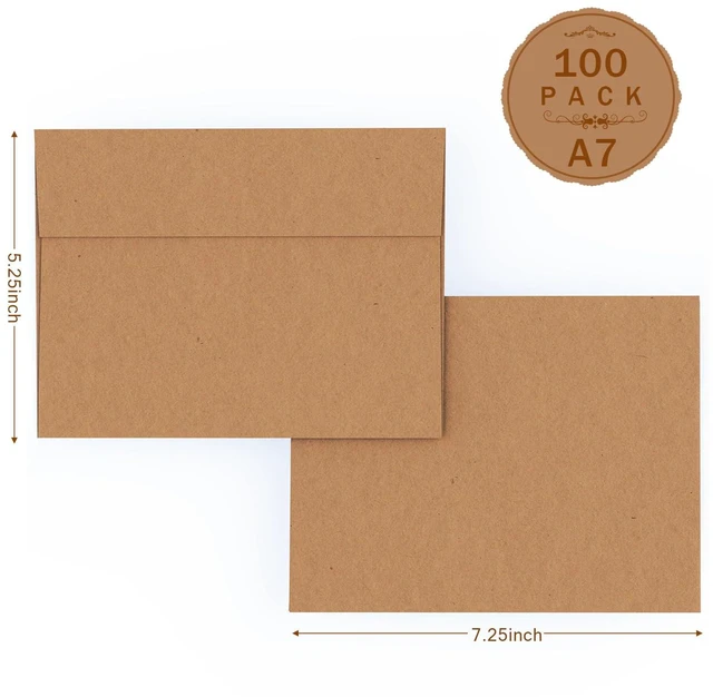 Alt view image 2 of 7 - A7 Brown Kraft Envelopes Self Seal 200 Pack 120 GSM, 5.25 x 7.25