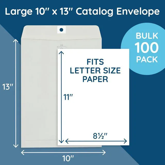 Alt view image 2 of 5 - 100 10" x 13" Gray Kraft Clasp Envelopes, Gummed 28lb Gray Kraft, Clasp and Gummed, Reusable, for Mailing Documents, Catalogs, Magazines