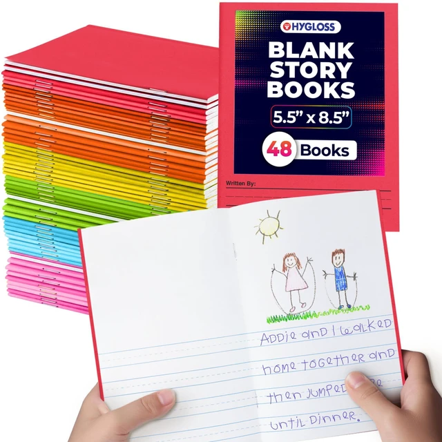 Main image of Half Blank Books for Kids to Write Stories & Illustrate Bulk 48 Pack 5.5" x 8.5" A5 Primary Journal for Grades K-2, Preschool/Kindergarten Notebook with Picture Space 24 Pages, Colored