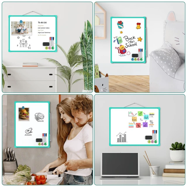 Alt view image 7 of 7 - Double-Sided Dry Erase Board for Wall, 16"x12", Green Frame Small Dry Erase White Board, Includes 3 Markers & 4 Magnets, Portable Whiteboard for Planning, Drawing, Memo, to Do List