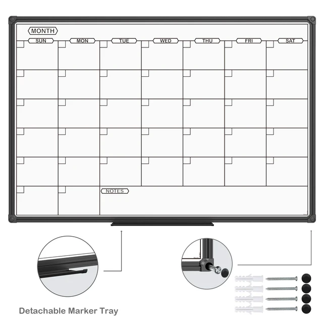 Alt view image 2 of 6 - Dry Erase Calendar Whiteboard - Magnetic White Board Calendar Monthly 36 X 24 Inch, Black Aluminum Frame Wall Mounted Board for Office Home and School