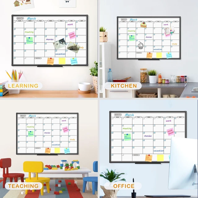 Alt view image 3 of 6 - Dry Erase Calendar Whiteboard - Magnetic White Board Calendar Monthly 36 X 24 Inch, Black Aluminum Frame Wall Mounted Board for Office Home and School