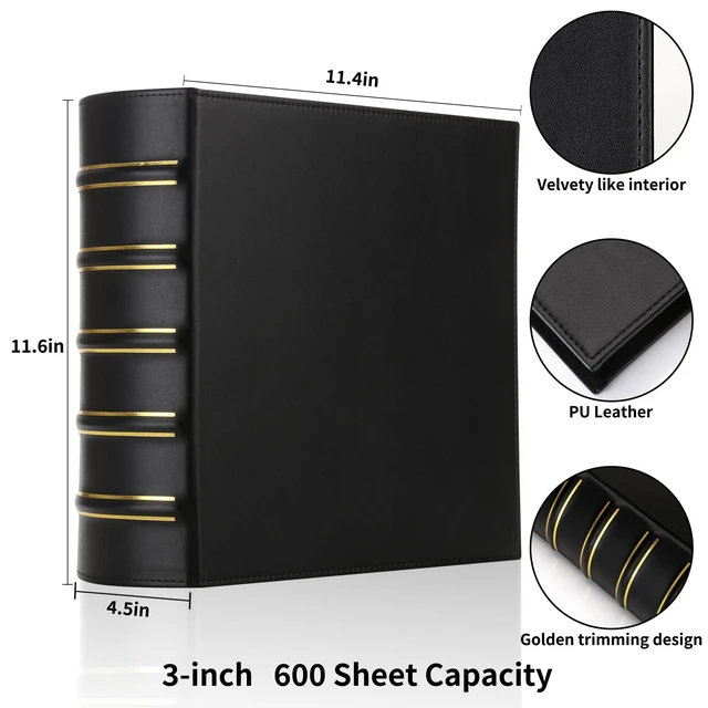 Alt view image 2 of 7 - 2 Pcs Vintage Hardback 3 Ring Binder 3 Inch, Professional Leather Binder 3 Ring, Three Ring Binders Fits 8.5 x 11, D Ring Binders for Home, School and Office- (1 Black and 1 Dark Green)