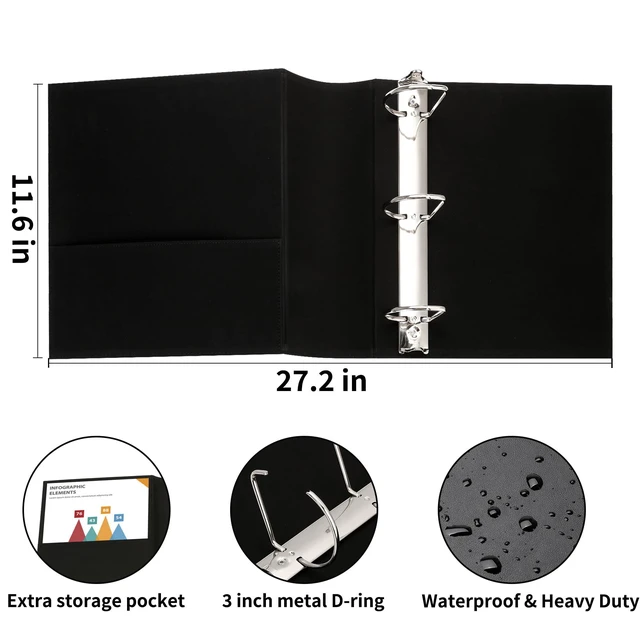 Alt view image 3 of 7 - 2 Pcs Vintage Hardback 3 Ring Binder 3 Inch, Professional Leather Binder 3 Ring, Three Ring Binders Fits 8.5 x 11, D Ring Binders for Home, School and Office- (1 Black and 1 Dark Green)