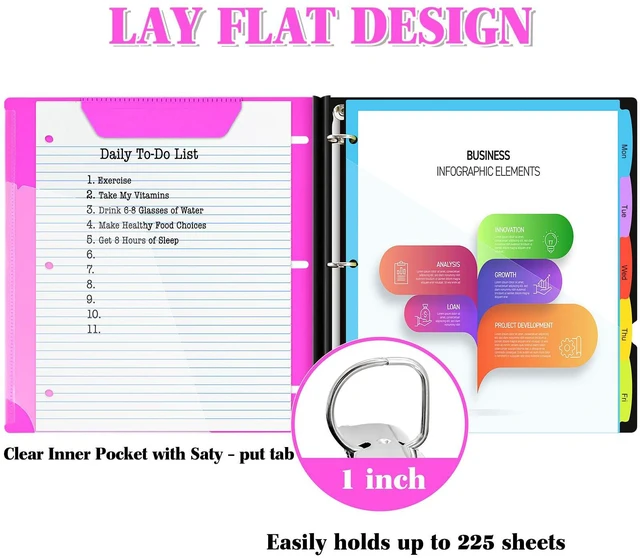 Alt view image 4 of 7 - 1 Inch Telescoping Project Organizer Binder-2PCS,13 Pocket, Customizable Front Cover, 5 Colors Pocket Divider and Plastic Binder Pocket225 Sheet Capacity-Pink