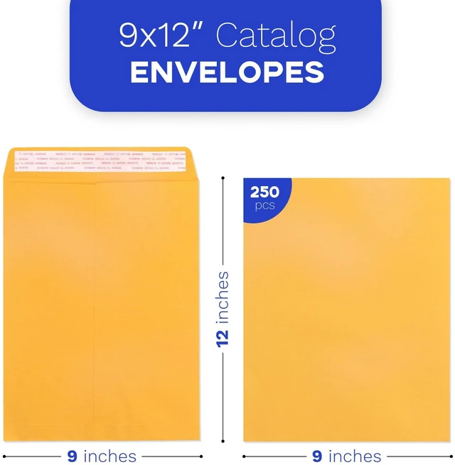 Alt view image 2 of 6 - 9x12 Manilla Envelopes, 250 Pack Self Seal, Letter Size for Mailing, 100 GSM, Brown Kraft