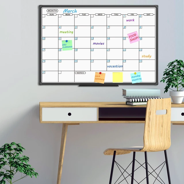 Alt view image 4 of 6 - Dry Erase Calendar Whiteboard - Magnetic White Board Calendar Monthly 36 X 24 Inch, Black Aluminum Frame Wall Mounted Board for Office Home and School