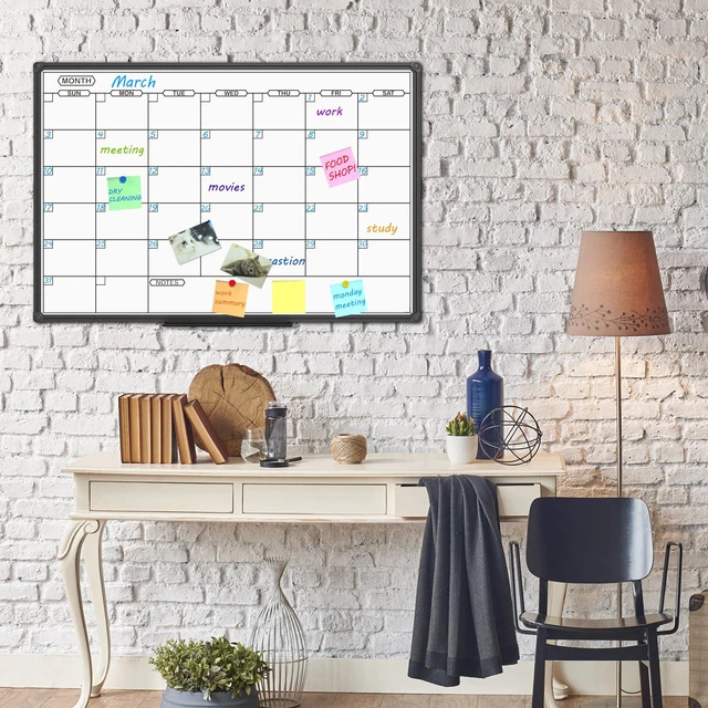 Alt view image 5 of 6 - Dry Erase Calendar Whiteboard - Magnetic White Board Calendar Monthly 36 X 24 Inch, Black Aluminum Frame Wall Mounted Board for Office Home and School