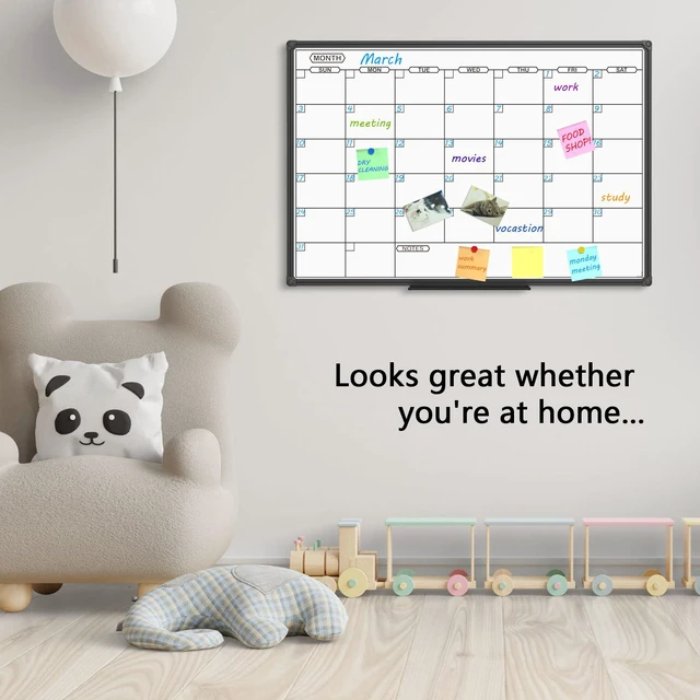 Alt view image 6 of 6 - Dry Erase Calendar Whiteboard - Magnetic White Board Calendar Monthly 36 X 24 Inch, Black Aluminum Frame Wall Mounted Board for Office Home and School