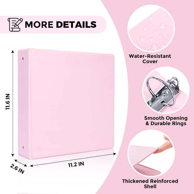 Alt view image 2 of 7 - 3 Ring Binder 2 Pack, 2 Inch Clear View Binders with 2 Interior PocketsFit 8.5x11 Inches, Round Ring Binder for Office & School Supplies Organize, Pink and Purple