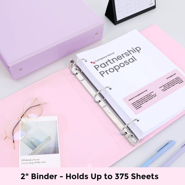 Alt view image 3 of 7 - 3 Ring Binder 2 Pack, 2 Inch Clear View Binders with 2 Interior PocketsFit 8.5x11 Inches, Round Ring Binder for Office & School Supplies Organize, Pink and Purple