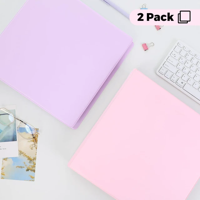 Alt view image 5 of 7 - 3 Ring Binder 2 Pack, 2 Inch Clear View Binders with 2 Interior PocketsFit 8.5x11 Inches, Round Ring Binder for Office & School Supplies Organize, Pink and Purple