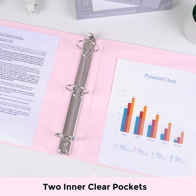 Alt view image 6 of 7 - 3 Ring Binder 2 Pack, 2 Inch Clear View Binders with 2 Interior PocketsFit 8.5x11 Inches, Round Ring Binder for Office & School Supplies Organize, Pink and Purple