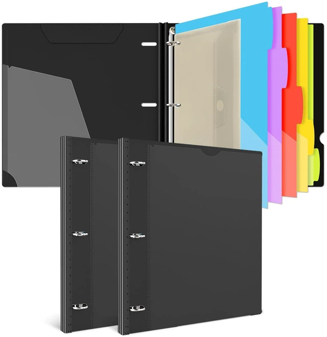 Main image of 1 Inch Telescoping Project Organizer Binder-2PCS,13 Pocket, Customizable Front Cover, 5 Colors Pocket Divider and Plastic Binder Pocket225 Sheet Capacity-Black