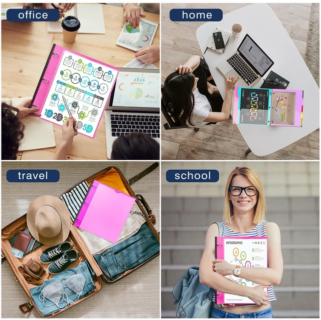 Alt view image 7 of 7 - 1 Inch Telescoping Project Organizer Binder-2PCS,13 Pocket, Customizable Front Cover, 5 Colors Pocket Divider and Plastic Binder Pocket225 Sheet Capacity-Pink