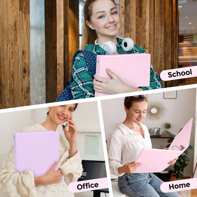Alt view image 7 of 7 - 3 Ring Binder 2 Pack, 2 Inch Clear View Binders with 2 Interior PocketsFit 8.5x11 Inches, Round Ring Binder for Office & School Supplies Organize, Pink and Purple