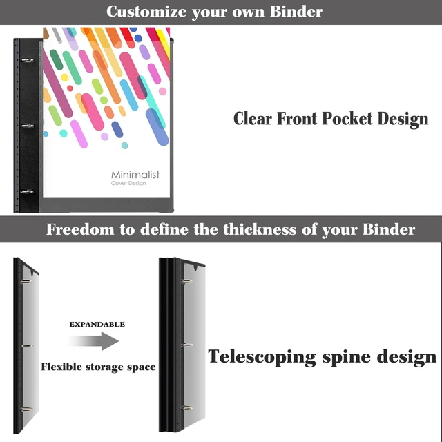 Alt view image 4 of 7 - 1 Inch Telescoping Project Organizer Binder-2PCS,13 Pocket, Customizable Front Cover, 5 Colors Pocket Divider and Plastic Binder Pocket225 Sheet Capacity-Black