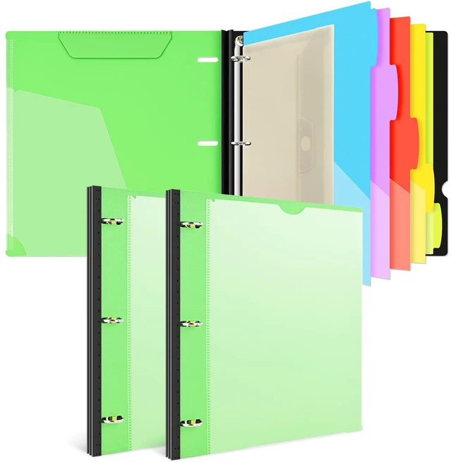 Main image of 1 Inch Telescoping Project Organizer Binder-2PCS,13 Pocket, Customizable Front Cover, 5 Colors Pocket Divider and Plastic Binder Pocket225 Sheet Capacity-Green