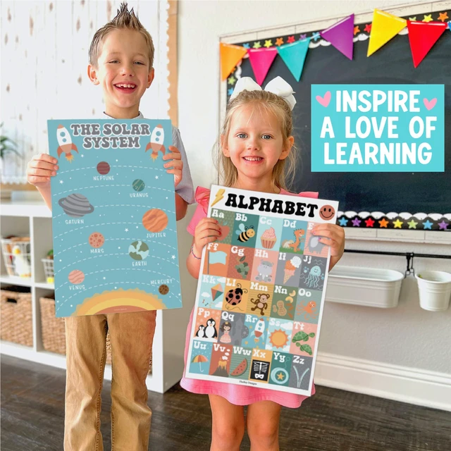 Alt view image 5 of 7 - 16 Laminated Toddler Learning Posters 1-3 for Preschool Classroom Decor Retro Learning Posters for Toddlers 1-3, Homeschool Room Decor for Toddler Wall Activity, Kindergarten Classroom Must Haves